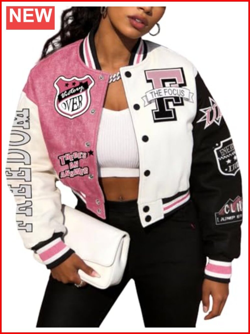 Womens Cropped Varsity Bomber Letterman Jacket Cotton Blend